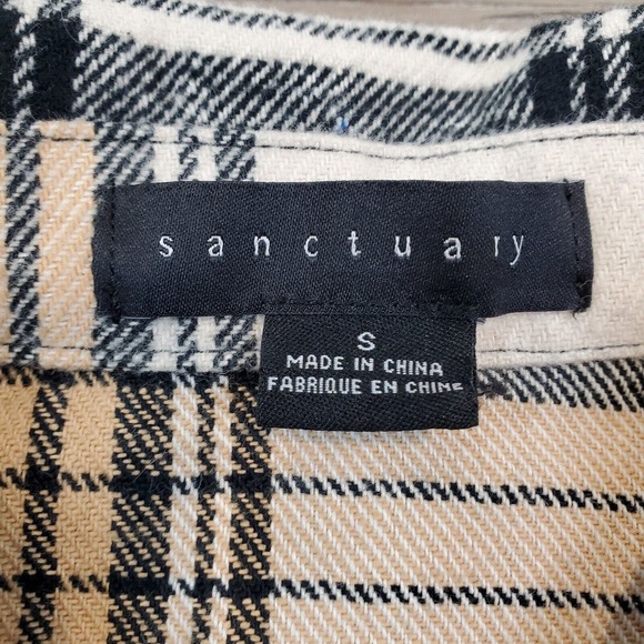 Sanctuary Button Down Plaid Shacket Womens Sz S Oversized Toffee - Picture 9 of 10